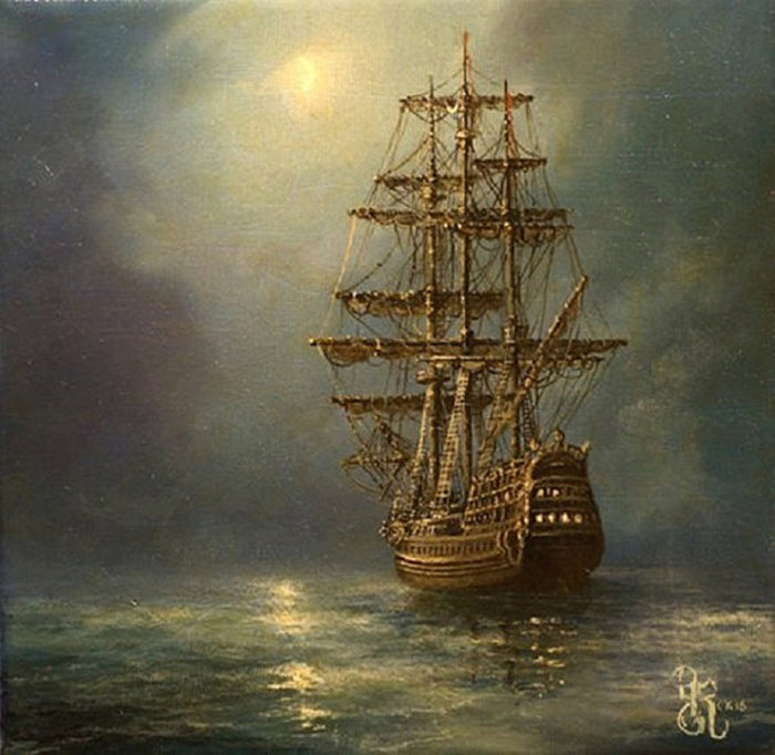 Mystic Voyage: Ship at Night Giclee Art Print from original ship painting, Seascape Print, Seascape Decoration, tall ship painting