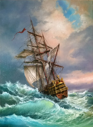 Seascape painting, Heavy weight paper, Fine Art Prints of original ship painting,  Wall decor, sailing ship in the storm