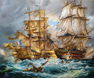 Battle-of-Trafalgar-Historical-Painting-Giclee-Print-Art Paper-Hahnemühle Photo Rag 308-HMS Victory-Naval History-Singed by artist-Lord Nelson-oil-painting-ship-seascape-artwork