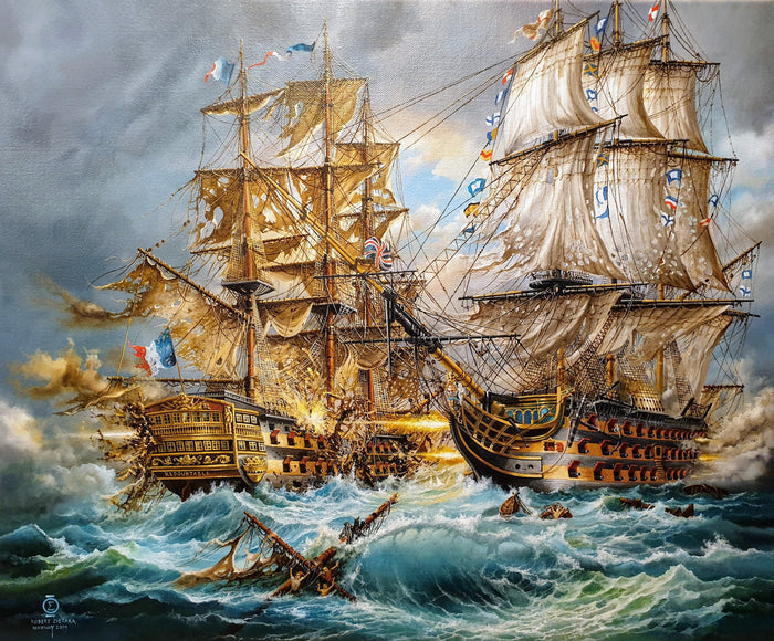 Battle of Trafalgar Giclée fine art print from original oil painting by Robert Zietara, HSM Victory, ship poster, Sailing Ship illustration