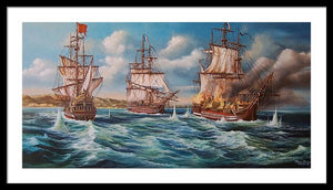 BATTLE OF SHIPS | Giclée fine art print from original oil painting | Sailing Ship Print | Seascape Print | tall ship painting, ship print