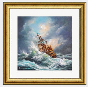 SHIP AT SEA Giclée art print from original painting by Robert Zietara modern home decoration ideal gift for ships lovers, Sailing Ship Print