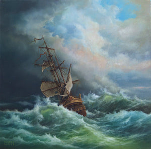 ETTER STORM | Giclée Fine Art Print from original oil painting Seascape Poster, Ship Photo, Seascape Print, Ship Decor, Seascape Decoration