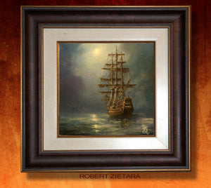 Ship at Night giclée print from original oil painting, Serenity ship print, naval painting