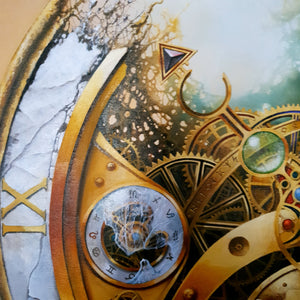 MYSTERY OF TIME original painting with golden frame | abstract wall art | surreal clock image