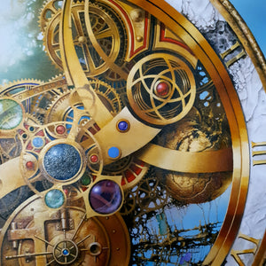 MYSTERY OF TIME original painting with golden frame | abstract wall art | surreal clock image