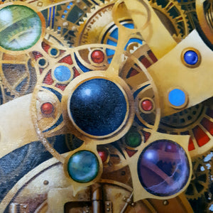 MYSTERY OF TIME original painting with golden frame | abstract wall art | surreal clock image