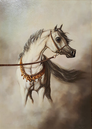 WHITE HORSE | Giclée canvas print from horse original oil painting | Modern home decoration | Equine art | 50x70 cm (19.7"x27.6") Horse Art