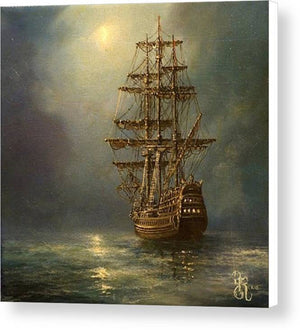 SHIP AT NIGHT, Giclée Canvas Premium Print, Seilskipskunst, Seascape Canvas Art, Tall Ship and Moon, Seascape Home Decor, seilbåt