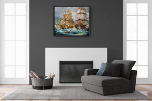 Battle-of-Trafalgar-Historical-Painting-War Naval Sea Battle-Giclee-Print-Large-Canvas-HMS Victory-Naval History-Singed by artist-Lord Nelson-oil-painting-ship-seascape-artwork