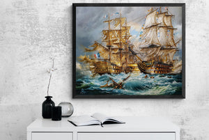 Battle-of-Trafalgar-Historical-Painting-War Naval Sea Battle-Giclee-Print-Large-Canvas-HMS Victory-Naval History-Singed by artist-Lord Nelson-oil-painting-ship-seascape-artwork