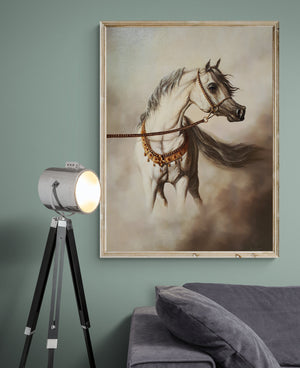 LARGE WHITE HORSE Portrait, Giclée canvas print of original oil painting by Robert Zietara | Modern Horse Wall Art | Equine Fine Art