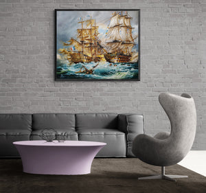 Battle-of-Trafalgar-Historical-Painting-War Naval Sea Battle-Giclee-Print-Large-Canvas-HMS Victory-Naval History-Singed by artist-Lord Nelson-oil-painting-ship-seascape-artwork