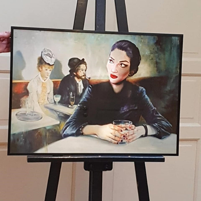 Portrait of Diva Opera Soprano Maria Callas transformed into the famous painting 'In a Café' by Edgar Degas, Maria Callas Art Print