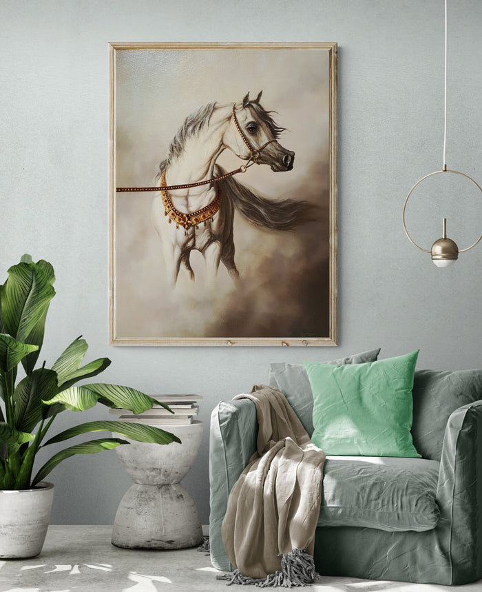 LARGE WHITE HORSE Portrait, Giclée canvas print of original oil painting by Robert Zietara | Modern Horse Wall Art | Equine Fine Art