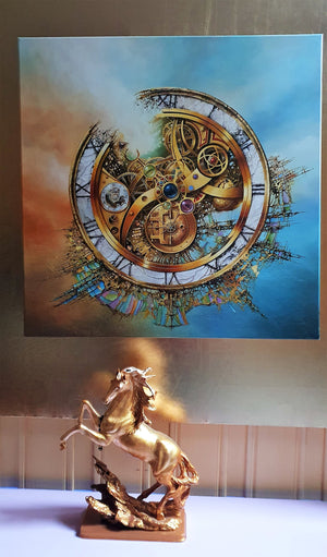 MYSTERY OF TIME original painting with golden frame | abstract wall art | surreal clock image