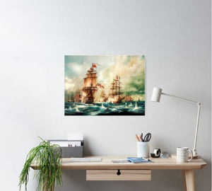 Battle of Trafalgar Poster, fine art print from original painting by Robert Zietara , ship poster, Nautical print, Sailing Ship illustration