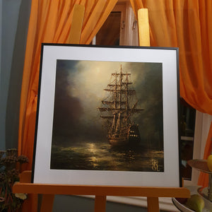 Ship painting, seascape fine art reproduction print, signed by artist, Art decor, Heavyweight paper / real art canvas, 3D Hand Finished Premium Print, Poster Art, Canvas Wall Art, New House Gift, House warming painting