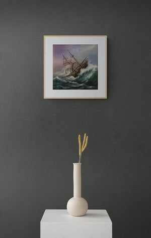 SHIP at ROUGH SEA Fine Art Print from original oil painting, Ship poster, Sailing Ship Print, Seascape Print, Seascape Decoration, Tall Ship