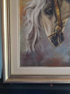 White Horses Framed Canvas Wall Art | HORSE PICTURE | Horse Painting | Horse Gift Framed Art | Original Oil Painting |  Modern Horse deco