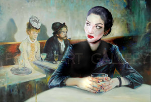 Maria Callas in the famous painting &#39;In a Café&#39; by Edgar Degas. fine art reproduction print, Art decor, Heavyweight paper / real art canvas, 3D Hand Finished Premium Print, Poster Art, Canvas Wall Art, New House Gift, House warming painting