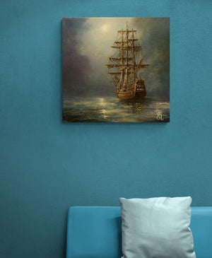 Ship painting, seascape fine art reproduction print, signed by artist, Art decor, Heavyweight paper / real art canvas, 3D Hand Finished Premium Print, Poster Art, Canvas Wall Art, New House Gift, House warming painting