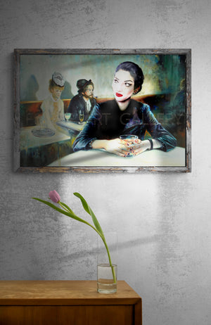 Maria Callas in the famous painting &#39;In a Café&#39; by Edgar Degas. fine art reproduction print, Art decor, Heavyweight paper / real art canvas, 3D Hand Finished Premium Print, Poster Art, Canvas Wall Art, New House Gift, House warming painting