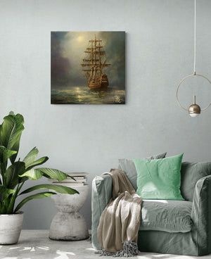 Ship at Night giclée print from original oil painting, Serenity ship print, naval painting