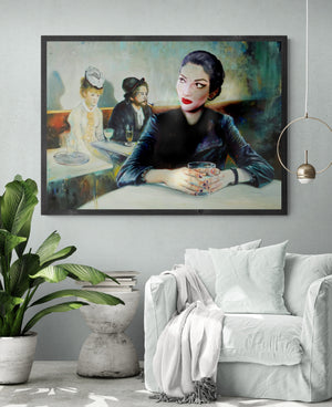 Maria Callas in the famous painting &#39;In a Café&#39; by Edgar Degas. fine art reproduction print, Art decor, Heavyweight paper / real art canvas, 3D Hand Finished Premium Print, Poster Art, Canvas Wall Art, New House Gift, House warming painting