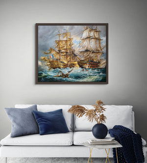 Battle of Trafalgar Giclée fine art print from original oil painting by Robert Zietara, HSM Victory, ship poster, Sailing Ship illustration