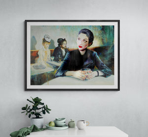 Maria Callas in the famous painting &#39;In a Café&#39; by Edgar Degas. fine art reproduction print, Art decor, Heavyweight paper / real art canvas, 3D Hand Finished Premium Print, Poster Art, Canvas Wall Art, New House Gift, House warming painting