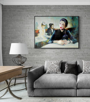 Maria Callas in the famous painting &#39;In a Café&#39; by Edgar Degas. fine art reproduction print, Art decor, Heavyweight paper / real art canvas, 3D Hand Finished Premium Print, Poster Art, Canvas Wall Art, New House Gift, House warming painting