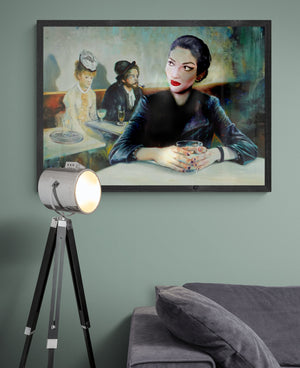 Maria Callas in the famous painting &#39;In a Café&#39; by Edgar Degas. fine art reproduction print, Art decor, Heavyweight paper / real art canvas, 3D Hand Finished Premium Print, Poster Art, Canvas Wall Art, New House Gift, House warming painting