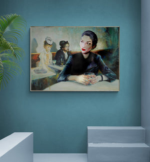 Maria Callas in the famous painting &#39;In a Café&#39; by Edgar Degas. fine art reproduction print, Art decor, Heavyweight paper / real art canvas, 3D Hand Finished Premium Print, Poster Art, Canvas Wall Art, New House Gift, House warming painting