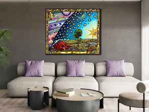 Flat earth poster: The Flammarion Engraving art paper canvas or 3D Hand Finished print , Experiencing the Mysteries of Universe Through Art!