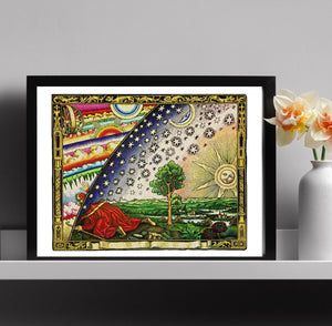 Flat earth poster: The Flammarion Engraving art paper canvas or 3D Hand Finished print , Experiencing the Mysteries of Universe Through Art!