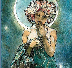 ALPHONSE MUCHA - The moon, Fine Art Prints, Vintage Home Decor, Giclee Paper / Canvas Prints, Poster or 3D Hand Finished Premium Print FOSHE ART