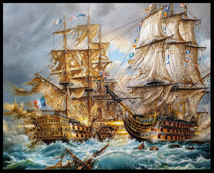 BATTLE of TRAFALGAR art print from original painting  by Robert Zietara, HSM Victory, ship poster, Nautical print, Sailing Ship illustration