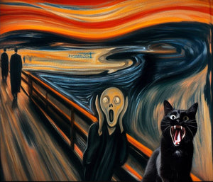 Feline Scream, The Scream Black Cat Print, Art Prints, Living Room Digital Print, Cat Portrait, Animal Print, Unique Gift