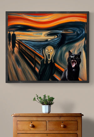 Feline Scream, The Scream Black Cat Print, Art Prints, Living Room Digital Print, Cat Portrait, Animal Print, Unique Gift