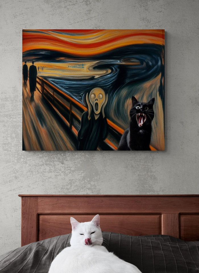 Feline Scream, The Scream Black Cat Print, Art Prints, Living Room Digital Print, Cat Portrait, Animal Print, Unique Gift