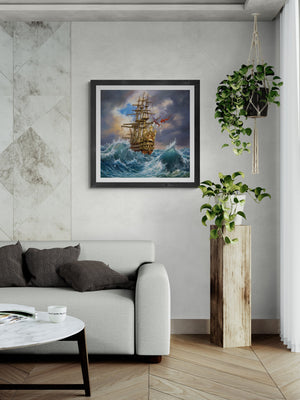 Navigating the Tempest Giclee art Print of Majestic Ship Painting, Seascape wall art, Sailing ship art