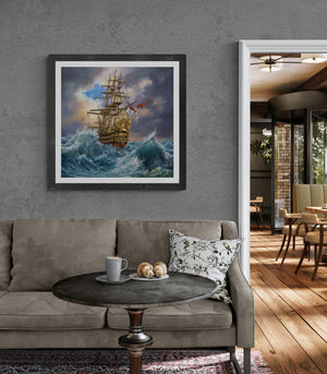 Navigating the Tempest Giclee art Print of Majestic Ship Painting, Seascape wall art, Sailing ship art