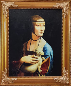 Classic Art Reproduction: Lady with an Ermine, Leonardo da Vinci Masterpiece, Heavyweight paper art canvas, 3D Hand Finished Premium Print