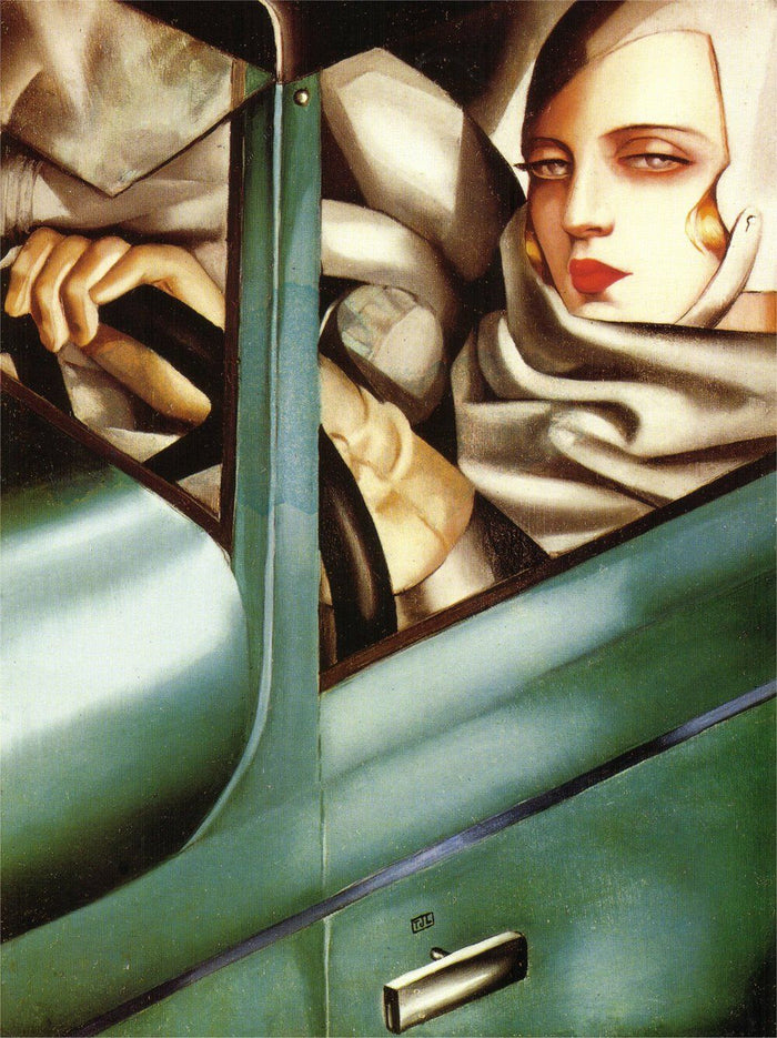 Elegant Art Deco Self-Portrait of Tamara de Lempicka - A Giclee Print -Tamara in a Green Bugatti