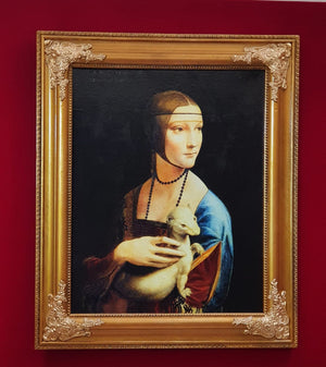 Classic Art Reproduction: Lady with an Ermine, Leonardo da Vinci Masterpiece, Heavyweight paper art canvas, 3D Hand Finished Premium Print