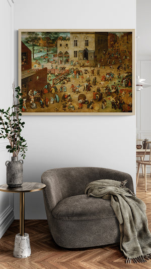 Medieval Merriment: Children's Games, Pieter Bruegel, Premium Giclée-kunsttrykk, papirkunstlerret eller 3D håndferdig premium teksturtrykk