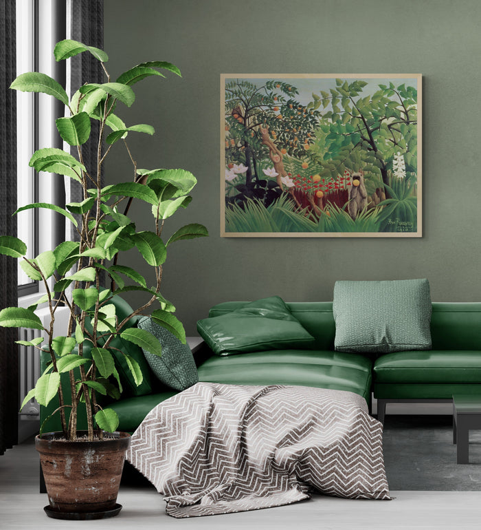 Enchanted Wilderness: Giclée Art Print  Henri Rousseau’s "Exotic Landscape", paper/ art canvas, 3D printed with texture and brush strokes