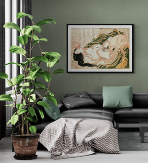 Sensual Encounter: Katsushika Hokusai’s Dream of the Fisherman’s Wife, art paper canvas or 3D Hand Finished Premium texture Print or poster