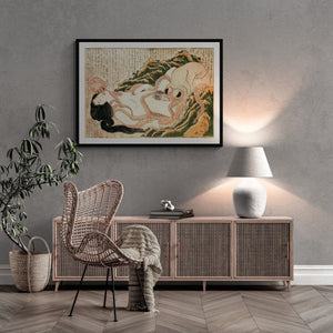 Sensual Encounter: Katsushika Hokusai’s Dream of the Fisherman’s Wife, art paper canvas or 3D Hand Finished Premium texture Print or poster